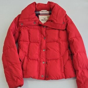 Hollister Red Puffer Down Feather Jacket - Size M Womens NWT